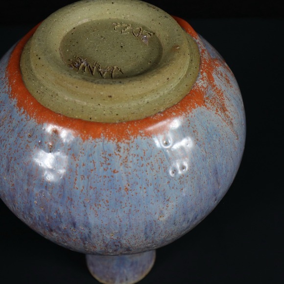 Art Pottery Blue Orange Drip Glaze Vibrant Vase Signed By Artist - Picture 10 of 14